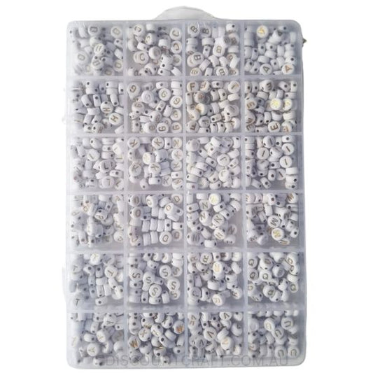 Alphabet Beads Mega Pack 7mm - White with Gold Writing