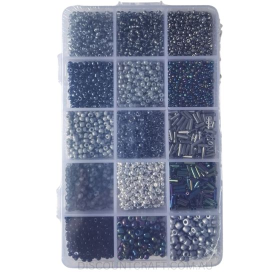 Glass Beads in Clear Case 15 Assorted 150g