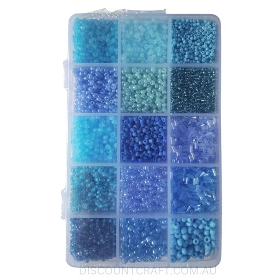 Glass Beads in Clear Case 15 Assorted 150g