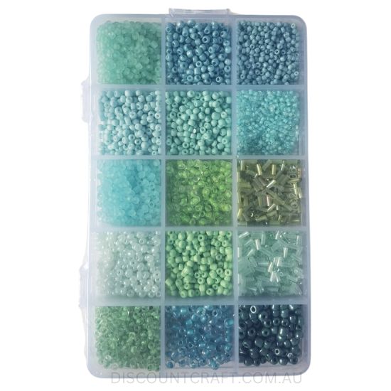 Glass Beads in Clear Case 15 Assorted 150g