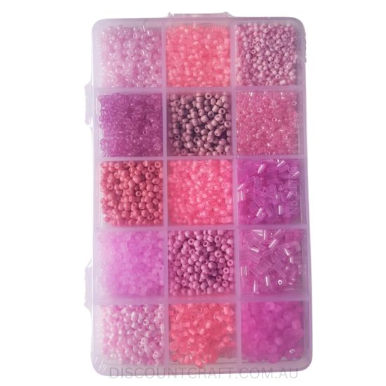 Glass Beads in Clear Case 15 Assorted 150g