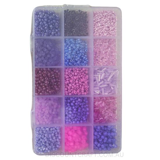 Glass Beads in Clear Case 15 Assorted 150g