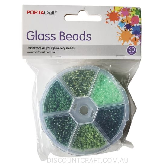 Glass Beads in Round Case 60gram-  6 Assorted