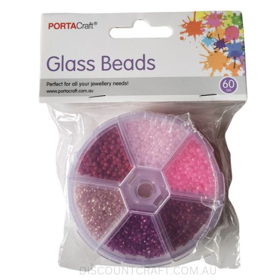 Glass Beads in Round Case 60gram-  6 Assorted
