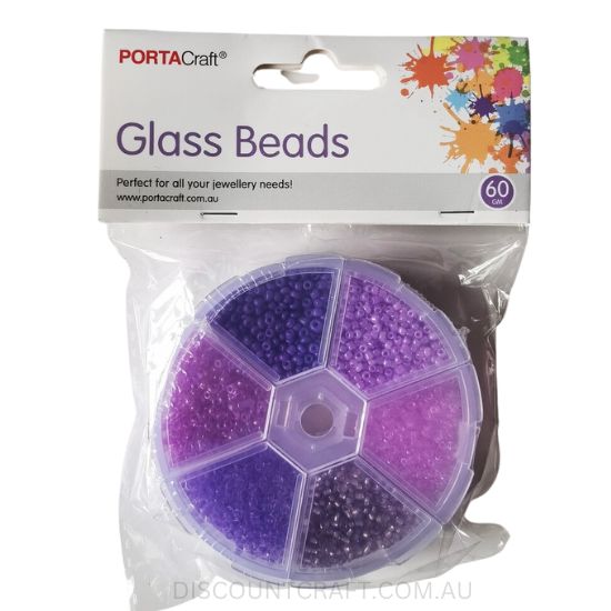 Glass Beads in Round Case 60gram-  6 Assorted