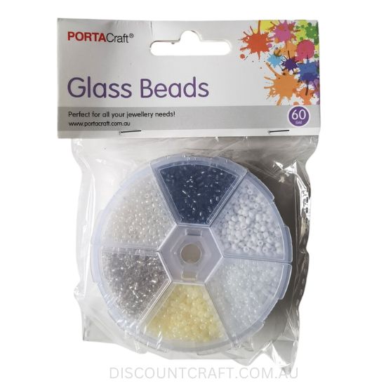 Glass Beads in Round Case 60gram-  6 Assorted