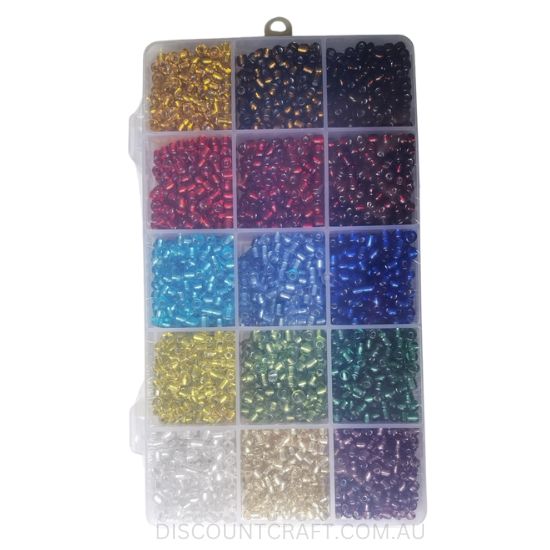 Glass Beads 15 Assorted in Clear Case 4mm 255g