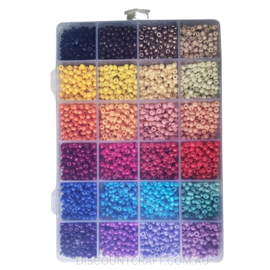 Glass Seed Beads 24 Assorted in Clear Organiser 4mm 310g