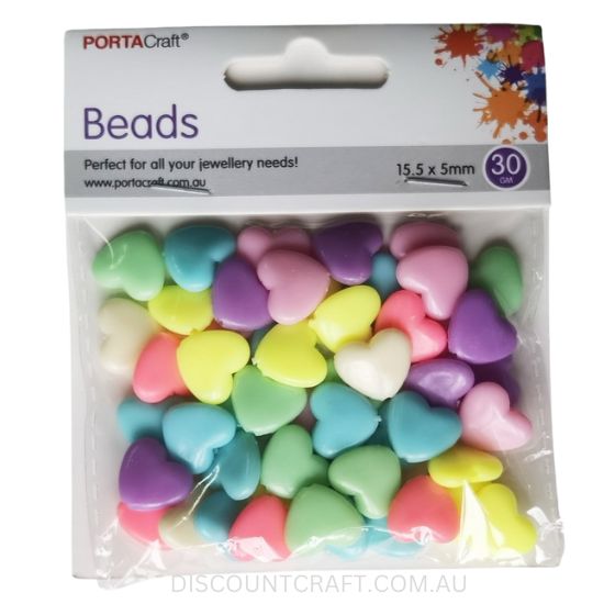 Pastel Heart Beads 15.5mm x 5mm - 30g
