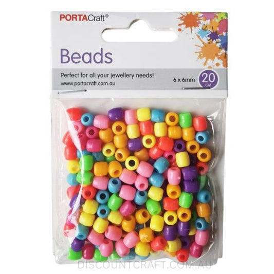 Beads Pony 6x6mm 20g - Assorted Colours
