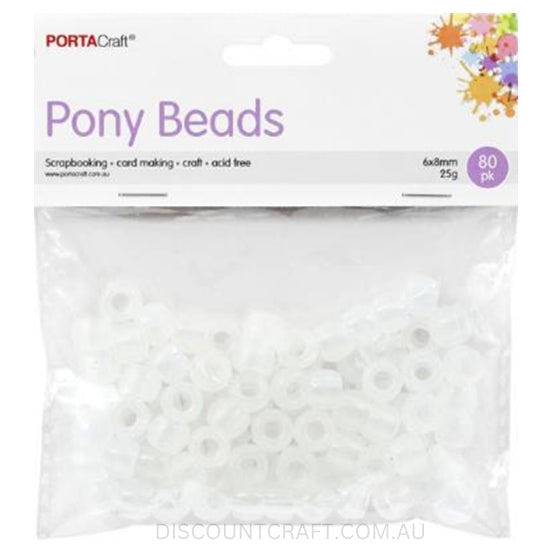 Frosted Clear Pony Beads 6x8mm 80pk