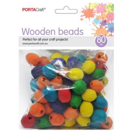 Oblong Wooden Beads 17mm 80pk - Coloured