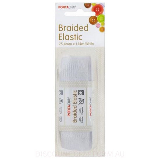 Braided Elastic 25.4mm x 1.14m - White