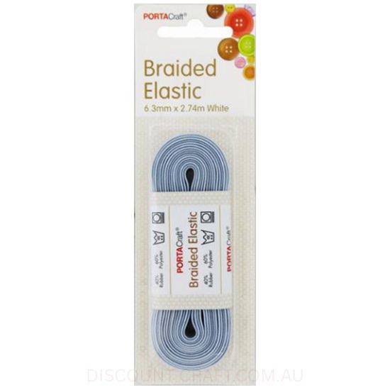 Braided Elastic 6.3mm x 2.7m - White