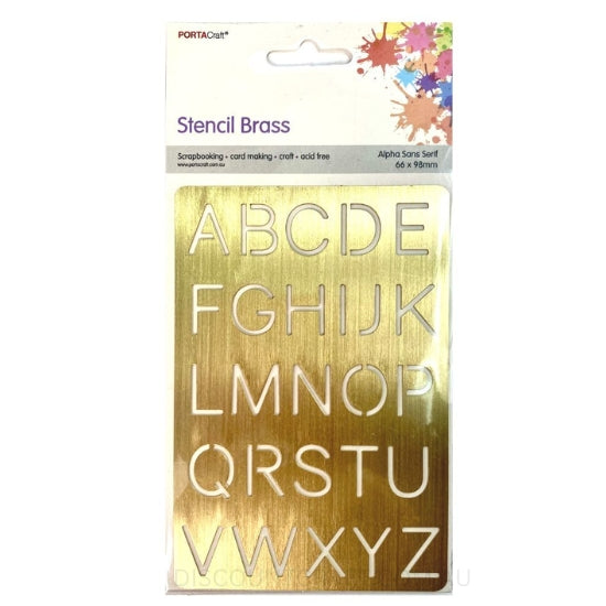 Brass Plated Stencil 66x98mm - Alphabet Sans Serif