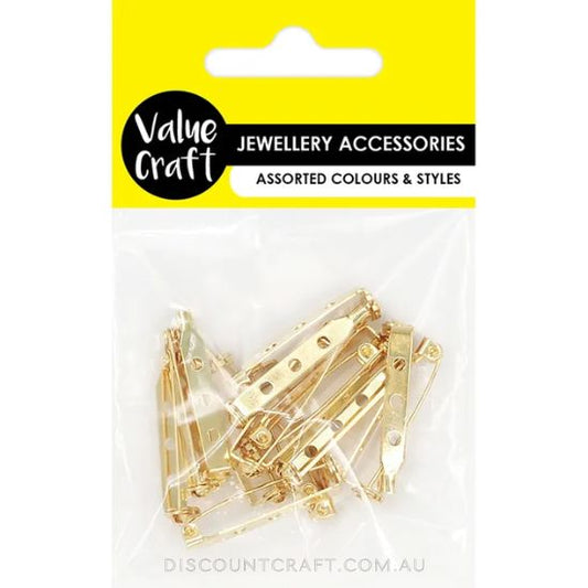 Brooch Backs Gold - Medium 32mm 15pk