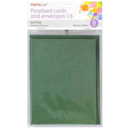 Pearlised Card & Envelope C6 6pk - Dark Green