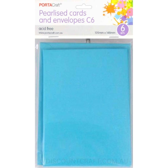 Pearlised Card & Envelope C6 6pk - Ice Blue