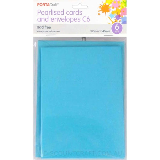 Pearlised Card & Envelope C6 6pk - Ice Blue