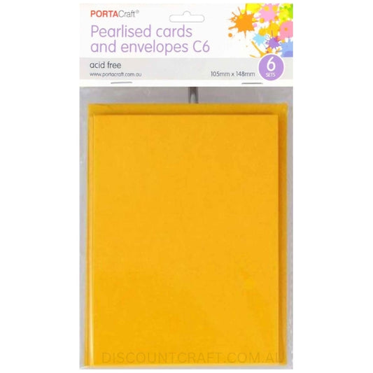 Pearlised Card & Envelope C6 6pk - Yellow Gold