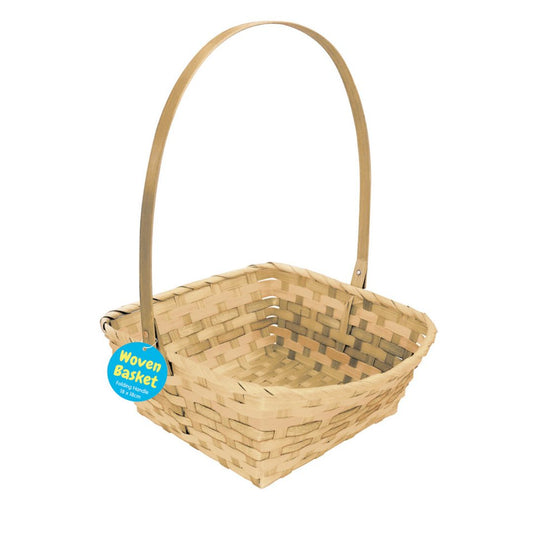 Woven Basket with Square Base & Folding Handle - Natural
