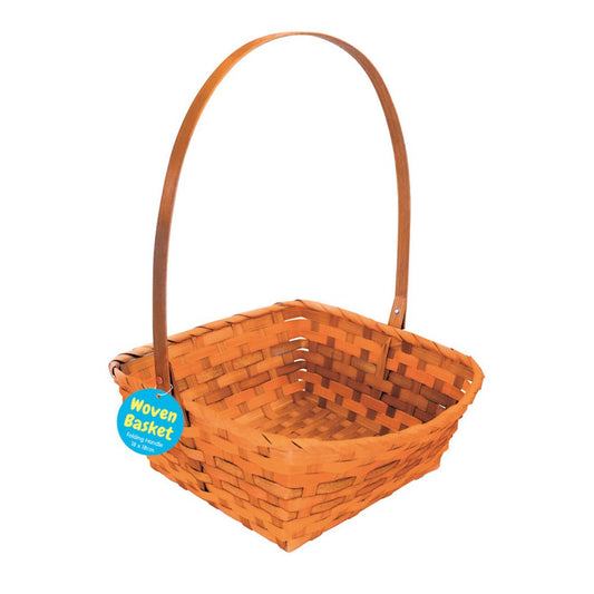 Woven Basket with Square Base & Folding Handle - Orange