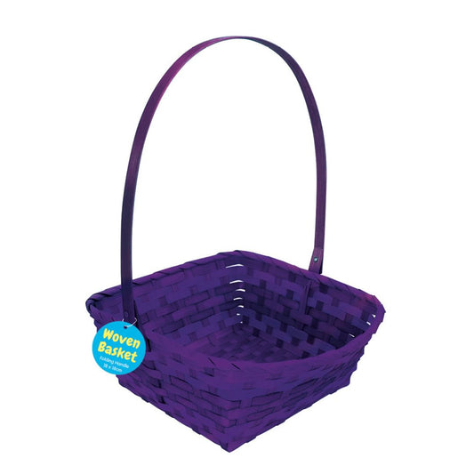 Woven Basket with Square Base & Folding Handle - Purple