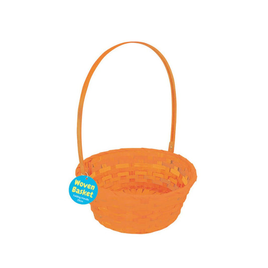 Woven Basket with Round Base & Folding Handle - Orange
