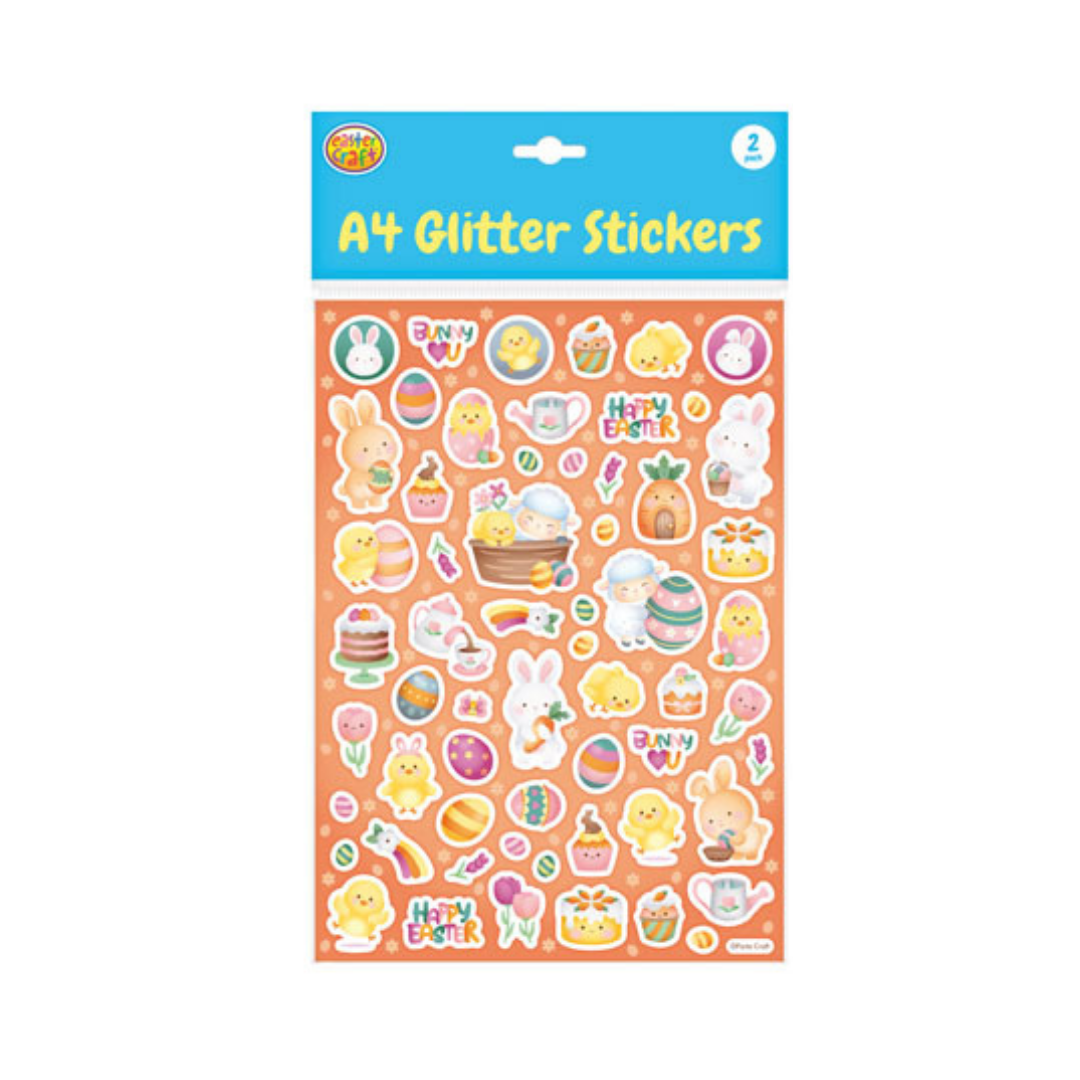 A4 Easter Glitter Sticker Sheet - Orange
