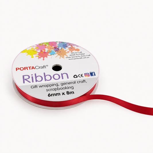 Satin Ribbon Double Sided 6mm x 8 metres - Red