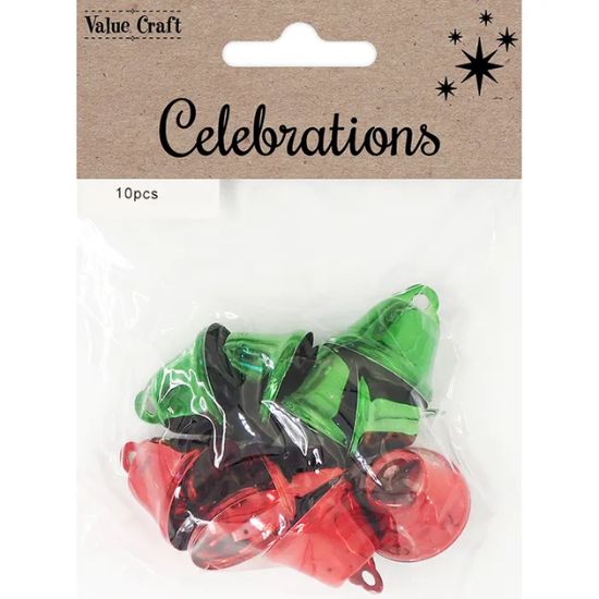 Red & Green Sleigh Bells - 2.5cm 10pk