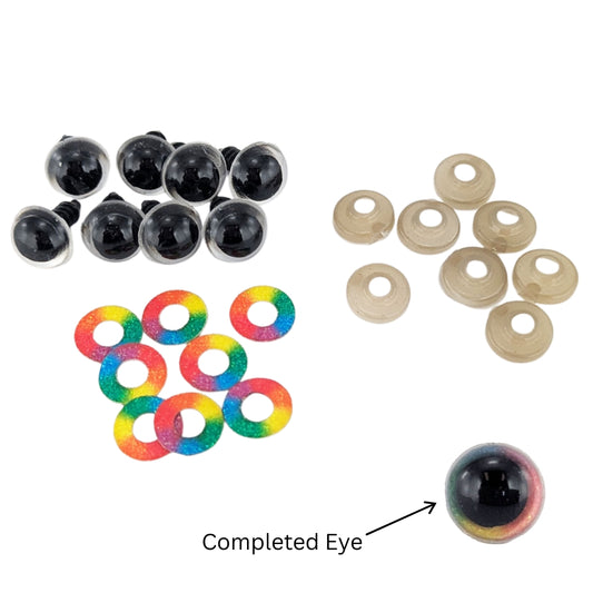 Teddy Eyes Rainbow Glitter 12mm 8pcs