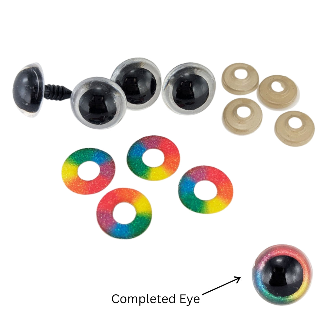 Teddy Eyes Rainbow Glitter 16mm 4pcs