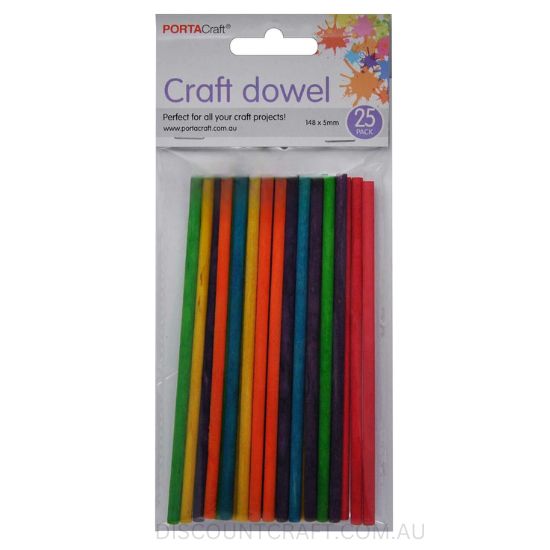 148mm Wooden Craft Dowel - Coloured 25pk