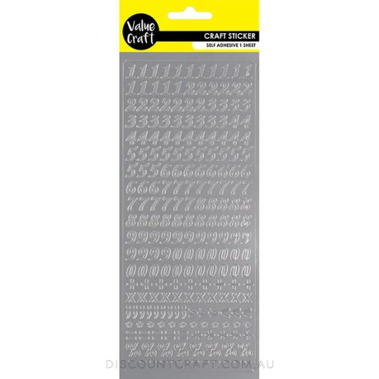 Craft Number Stickers Silver 1 Sheet Discount Craft