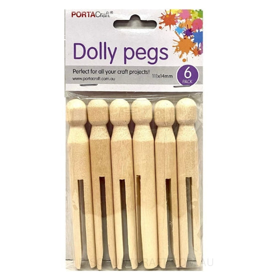 Dolly Pegs 111x14mm 6pk - Natural