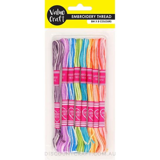 Embroidery Thread 8m - Mixed Pastels 8pk