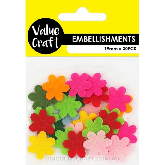 Felt Flower Embellishments 19mm 30pk Discount Craft