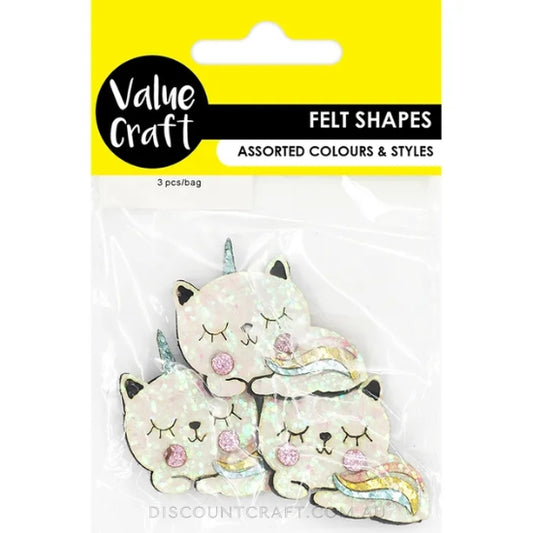 Felt Glitter Unicorn Cats 3pk