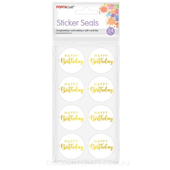 Happy Birthday Foil Seal Stickers 38mm 24pk - Gold