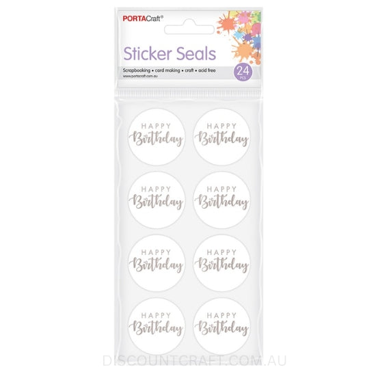 Happy Birthday Foil Seal Stickers 38mm 24pk - Silver