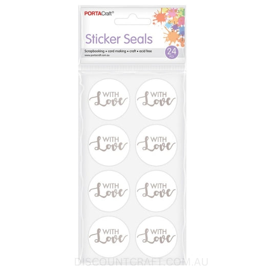 With Love Foil Seal Stickers 38mm 24pk - Silver