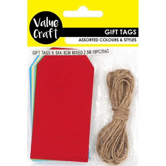 Gift Tags 9.5cm x 4.8cm 18pk - Assorted Colours