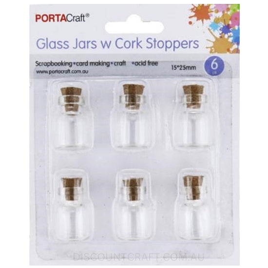 Mini Glass Jars 15mm x 25mm - 6pk with Cork Stoppers