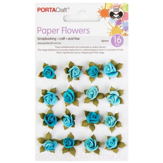 Paper Flowers Roses - Aquamarine 16mm 16pk