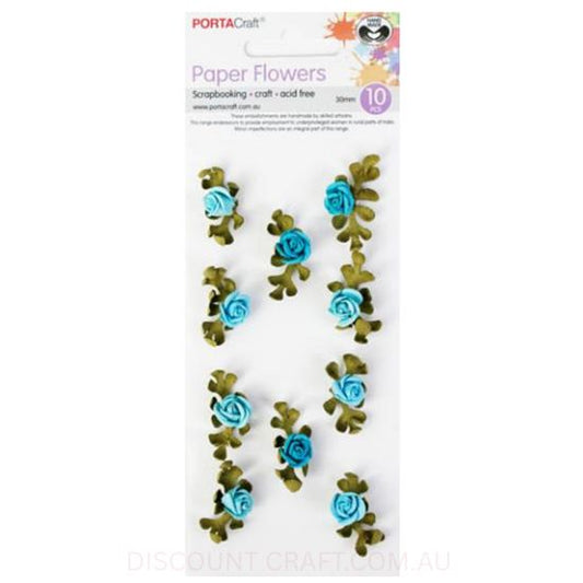 Paper Flowers Roses - Aquamarine 30mm 10pk