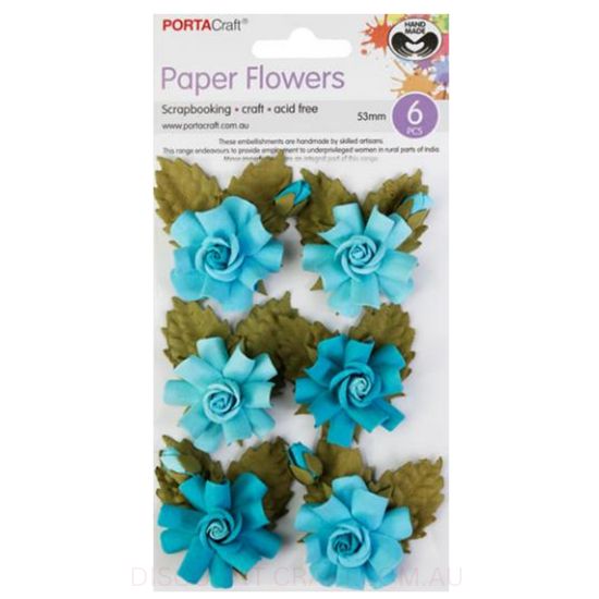 Paper Flowers Roses - Aquamarine 53mm 6pk