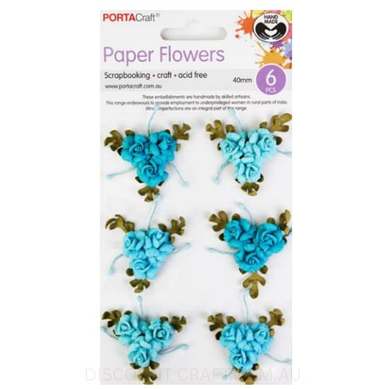 Paper Flowers Bunch - Aquamarine Roses 40mm 6pk