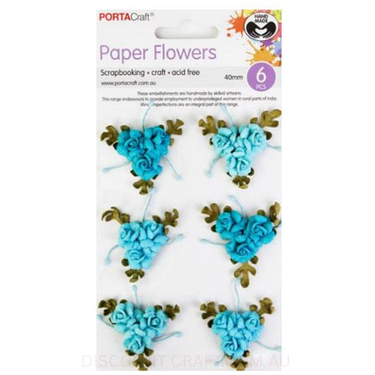 Paper Flowers Bunch - Aquamarine Roses 40mm 6pk