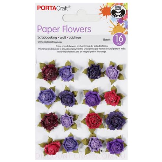 Paper Flowers Roses - Berry 15mm 16pk